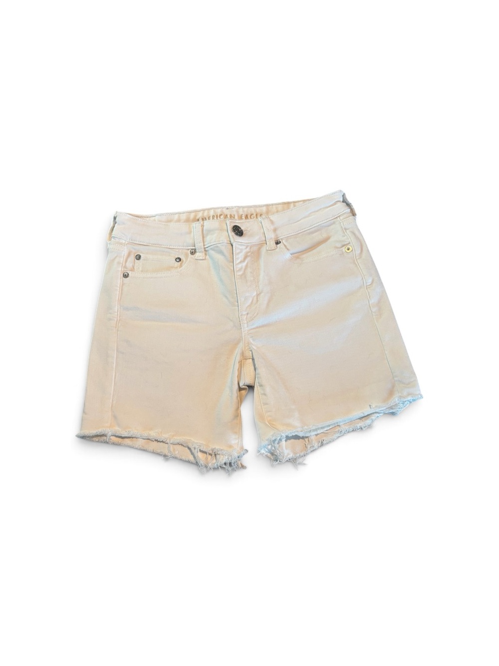 American Eagle Outfitters Cream Frayed Hem Super Stretch Denim Shorts Size 6